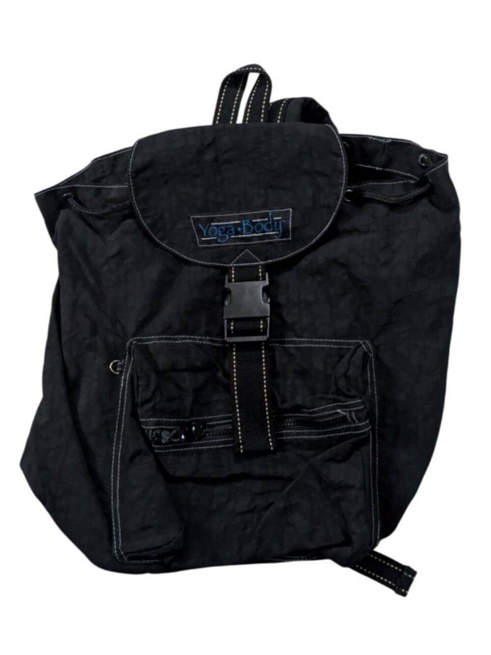 Vintage Yoga Body Black Crinkle Nylon Backpack 90s Y2K Gorpcore Drawstring Bag